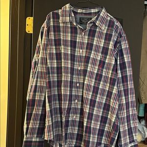 Nautica Men's Casual Plaid Shirt - Navy and Red workwear  office